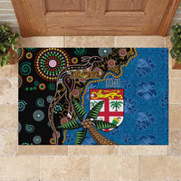 Fijian and Australian Culture Together Rubber Doormat Aboriginal Art and Tapa Motifs with Kangaroo and Palm Tree LT03 Black - Polynesian Pride