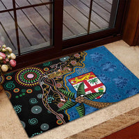 Fijian and Australian Culture Together Rubber Doormat Aboriginal Art and Tapa Motifs with Kangaroo and Palm Tree LT03 - Polynesian Pride