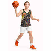 Papua New Guinea and Australia Together Basketball Jersey Bird of Paradise and Kangaroo Melanesian Aboriginal Motifs - Polynesian Pride
