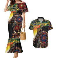 Papua New Guinea and Australia Together Couples Matching Mermaid Dress and Hawaiian Shirt Bird of Paradise and Kangaroo Melanesian Aboriginal Motifs - Polynesian Pride