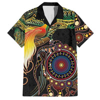 Papua New Guinea and Australia Together Family Matching Tank Maxi Dress and Hawaiian Shirt Bird of Paradise and Kangaroo Melanesian Aboriginal Motifs LT03 Dad's Shirt - Short Sleeve Black - Polynesian Pride