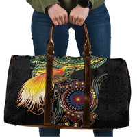 Papua New Guinea and Australia Together Travel Bag Bird of Paradise and Kangaroo Melanesian Aboriginal Motifs - Polynesian Pride