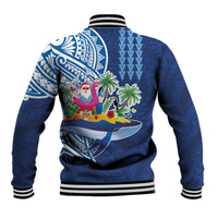 Hawaiian Mele Kalikimaka Baseball Jacket Funny Santa on Whale Island with Kakau Tattoos - Polynesian Pride