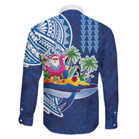 Hawaiian Mele Kalikimaka Family Matching Long Sleeve Bodycon Dress and Hawaiian Shirt Funny Santa on Whale Island with Kakau Tattoos LT03 - Polynesian Pride