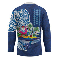 Hawaiian Mele Kalikimaka Hockey Jersey Funny Santa on Whale Island with Kakau Tattoos LT03 - Polynesian Pride