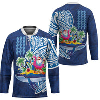 Hawaiian Mele Kalikimaka Hockey Jersey Funny Santa on Whale Island with Kakau Tattoos LT03 - Polynesian Pride