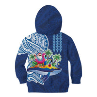 Hawaiian Mele Kalikimaka Kid Hoodie Funny Santa on Whale Island with Kakau Tattoos - Polynesian Pride
