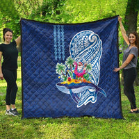 Hawaiian Mele Kalikimaka Quilt Funny Santa on Whale Island with Kakau Tattoos - Polynesian Pride