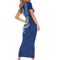 Hawaiian Mele Kalikimaka Short Sleeve Bodycon Dress Funny Santa on Whale Island with Kakau Tattoos - Polynesian Pride