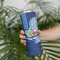 Hawaiian Mele Kalikimaka Skinny Tumbler Funny Santa on Whale Island with Kakau Tattoos - Polynesian Pride