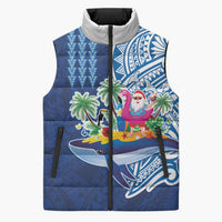 Hawaiian Mele Kalikimaka Sleeveless Puffer Jacket Funny Santa on Whale Island with Kakau Tattoos - Polynesian Pride