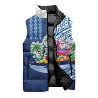 Hawaiian Mele Kalikimaka Sleeveless Puffer Jacket Funny Santa on Whale Island with Kakau Tattoos - Polynesian Pride