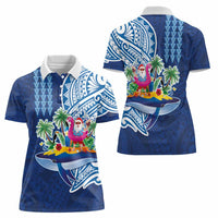 Hawaiian Mele Kalikimaka Women Polo Shirt Funny Santa on Whale Island with Kakau Tattoos - Polynesian Pride