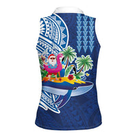 Hawaiian Mele Kalikimaka Women Sleeveless Polo Shirt Funny Santa on Whale Island with Kakau Tattoos - Polynesian Pride