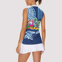 Hawaiian Mele Kalikimaka Women Sleeveless Polo Shirt Funny Santa on Whale Island with Kakau Tattoos - Polynesian Pride