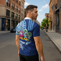 Hawaiian Mele Kalikimaka Zipper Polo Shirt Funny Santa on Whale Island with Kakau Tattoos - Polynesian Pride