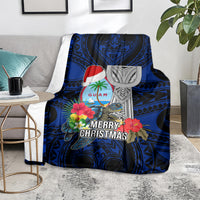 Guam Christmas Blanket Santa Gift Latte Stone and Sea Turle Mix Hibiscus Chamorro Blue Style LT03