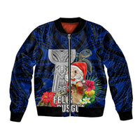 Guam Christmas Bomber Jacket Santa Gift Latte Stone and Sea Turle Mix Hibiscus Chamorro Blue Style LT03