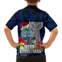 Guam Christmas Kid Hawaiian Shirt Santa Gift Latte Stone and Sea Turle Mix Hibiscus Chamorro Blue Style LT03