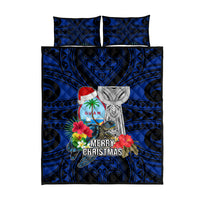 Guam Christmas Quilt Bed Set Santa Gift Latte Stone and Sea Turle Mix Hibiscus Chamorro Blue Style LT03