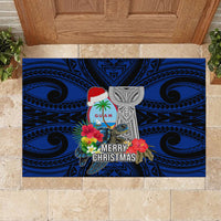 Guam Christmas Rubber Doormat Santa Gift Latte Stone and Sea Turle Mix Hibiscus Chamorro Blue Style LT03