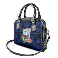 Guam Christmas Shoulder Handbag Santa Gift Latte Stone and Sea Turle Mix Hibiscus Chamorro Blue Style LT03