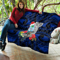 Custom Guam Christmas Quilt Santa Gift Latte Stone and Sea Turle Mix Hibiscus Chamorro Blue Style LT03