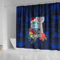 Custom Guam Christmas Shower Curtain Santa Gift Latte Stone and Sea Turle Mix Hibiscus Chamorro Blue Style LT03