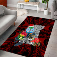 Guam Christmas Area Rug Santa Gift Latte Stone and Sea Turle Mix Hibiscus Chamorro Red Style LT03