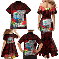 Guam Christmas Family Matching Mermaid Dress and Hawaiian Shirt Santa Gift Latte Stone and Sea Turle Mix Hibiscus Chamorro Red Style LT03