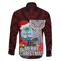 Guam Christmas Family Matching Off Shoulder Long Sleeve Dress and Hawaiian Shirt Santa Gift Latte Stone and Sea Turle Mix Hibiscus Chamorro Red Style LT03