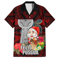 Guam Christmas Hawaiian Shirt Santa Gift Latte Stone and Sea Turle Mix Hibiscus Chamorro Red Style LT03 Red - Polynesian Pride