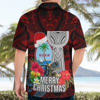 Guam Christmas Hawaiian Shirt Santa Gift Latte Stone and Sea Turle Mix Hibiscus Chamorro Red Style LT03 - Polynesian Pride
