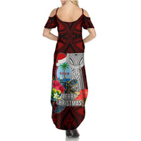Guam Christmas Summer Maxi Dress Santa Gift Latte Stone and Sea Turle Mix Hibiscus Chamorro Red Style LT03 - Polynesian Pride