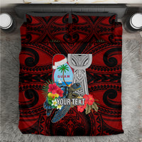 Custom Guam Christmas Bedding Set Santa Gift Latte Stone and Sea Turle Mix Hibiscus Chamorro Red Style LT03