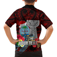 Custom Guam Christmas Family Matching Summer Maxi Dress and Hawaiian Shirt Santa Gift Latte Stone and Sea Turle Mix Hibiscus Chamorro Red Style LT03