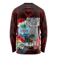 Custom Guam Christmas Long Sleeve Shirt Santa Gift Latte Stone and Sea Turle Mix Hibiscus Chamorro Red Style LT03