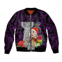 Guam Christmas Bomber Jacket Santa Gift Latte Stone and Sea Turle Mix Hibiscus Chamorro Pink Style LT03
