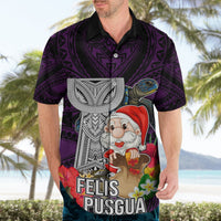 Guam Christmas Hawaiian Shirt Santa Gift Latte Stone and Sea Turle Mix Hibiscus Chamorro Pink Style LT03 - Polynesian Pride