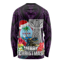 Guam Christmas Long Sleeve Shirt Santa Gift Latte Stone and Sea Turle Mix Hibiscus Chamorro Pink Style LT03
