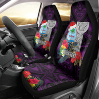 Custom Guam Christmas Car Seat Cover Santa Gift Latte Stone and Sea Turle Mix Hibiscus Chamorro Pink Style LT03
