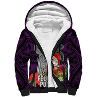 Custom Guam Christmas Sherpa Hoodie Santa Gift Latte Stone and Sea Turle Mix Hibiscus Chamorro Pink Style LT03 Unisex Pink - Polynesian Pride
