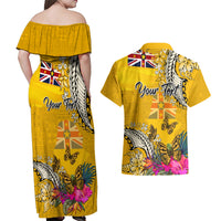 Niue Waitangi Couples Matching Off Shoulder Maxi Dress and Hawaiian Shirt Tropical Flower Tapa Pattern LT03 - Polynesian Pride