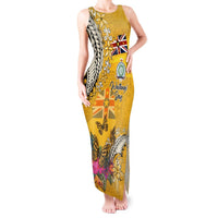Niue Waitangi Tank Maxi Dress Tropical Flower Tapa Pattern LT03 Women Yellow - Polynesian Pride