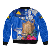 Tokelau Waitangi Sleeve Zip Bomber Jacket Tropical Flower Tapa Pattern LT03 - Polynesian Pride