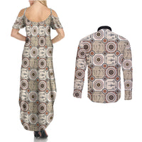 Tukenny Pattern Fijian War Clubs Couples Matching Summer Maxi Dress and Long Sleeve Button Shirt LT03 - Polynesian Pride