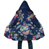 Hawaiian Turtles and Tropical Plants Cloak Blue Watercolor