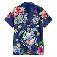 Hawaiian Turtles and Tropical Plants Family Matching Off The Shoulder Long Sleeve Dress and Hawaiian Shirt Blue Watercolor LT03 - Polynesian Pride