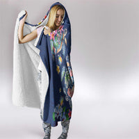 Hawaiian Turtles and Tropical Plants Hooded Blanket Blue Watercolor