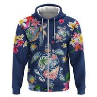 Hawaiian Turtles and Tropical Plants Hoodie Blue Watercolor